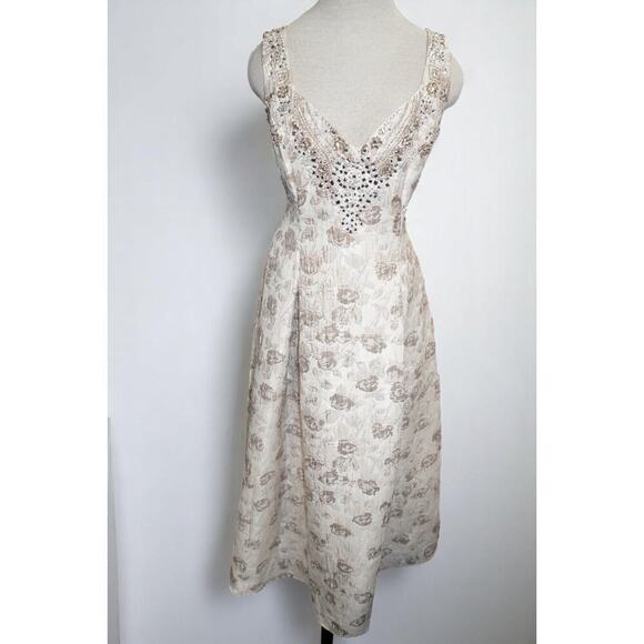 Aidan Mattox Gold Floral Brocade Beaded Midi Dress – Size 12 NWT Neiman Marcus - Picture 3 of 15